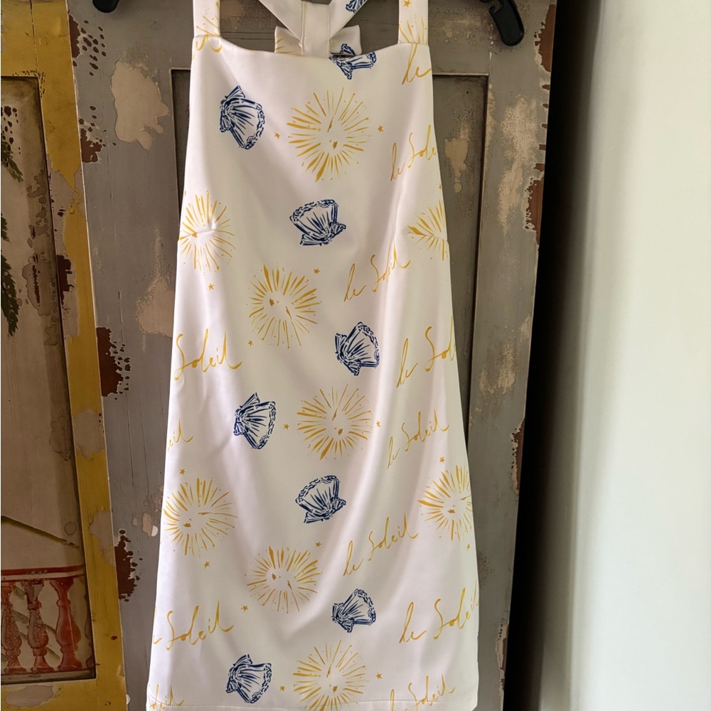 White Dress with Blue and Yellow Print